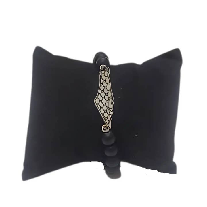 Palestinian Elegance - Wholesale Beaded Bracelet - Handcrafted Black Beads Silver Kuffiyeh Bracelet – Authentic Palestinian Elegance