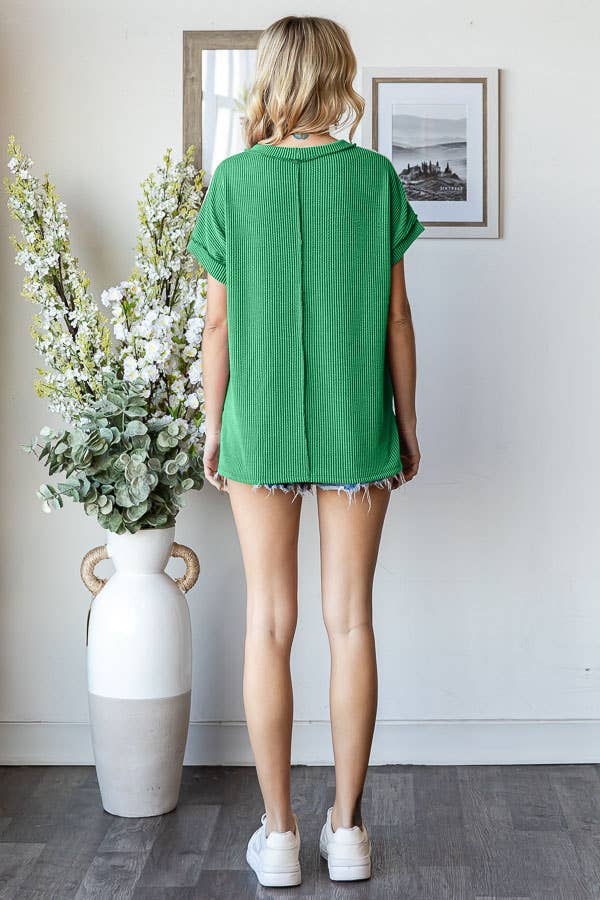 7th Ray - Vente Haut en maille – femme - Haut à manches courtes avec contraste en dentelle côtelée T58639