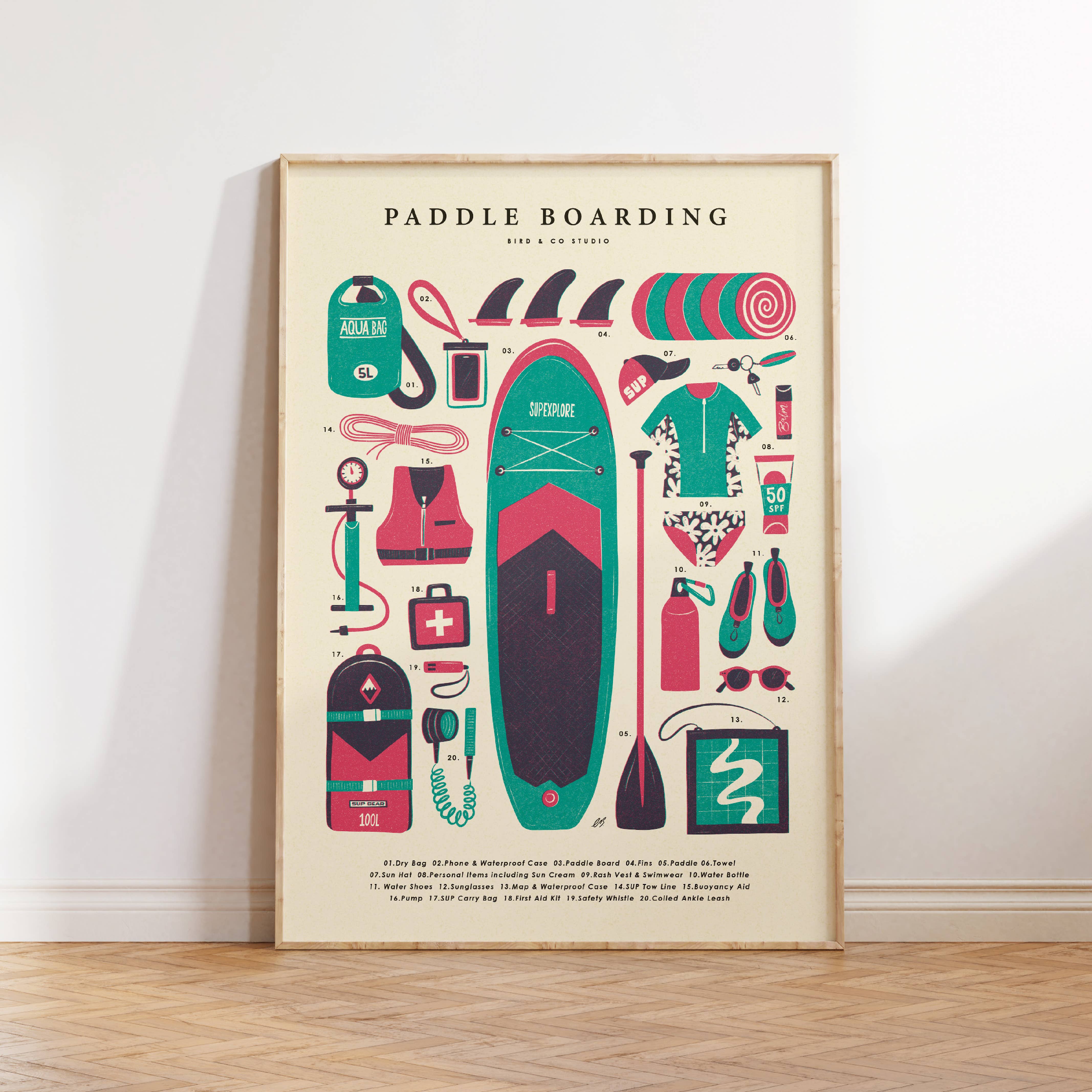 Bird & Co Studio - Wholesale Art Print - Paddle Boarding Kit | Retro Water Sport Adventure Art Print