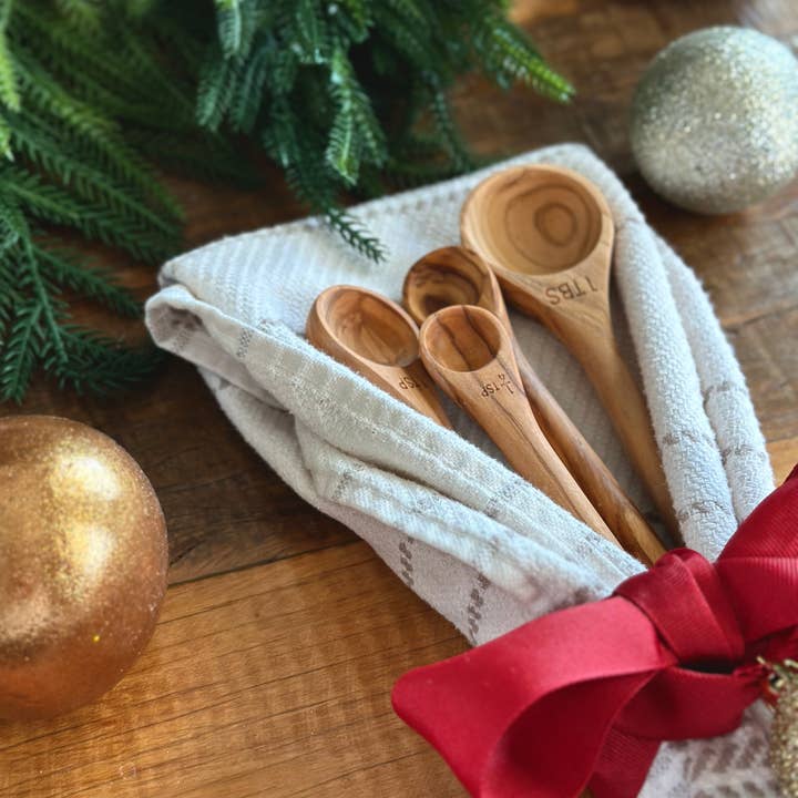 Salt & York - Wholesale Measuring Spoon - Handcrafted Olive Wood Long Handle Measuring Spoons Set6