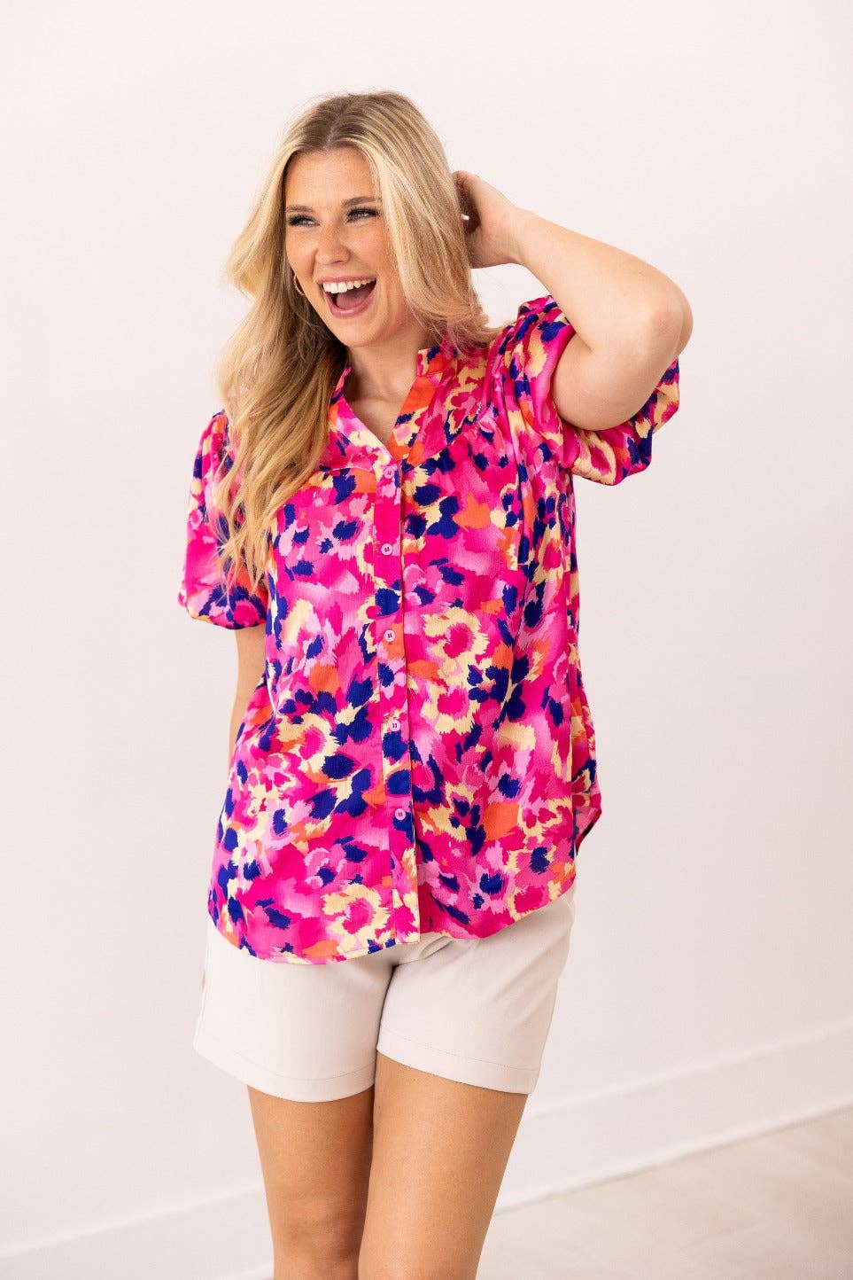 Pink & Purple Leopard Button-Up Blouse for wholesale on Faire0