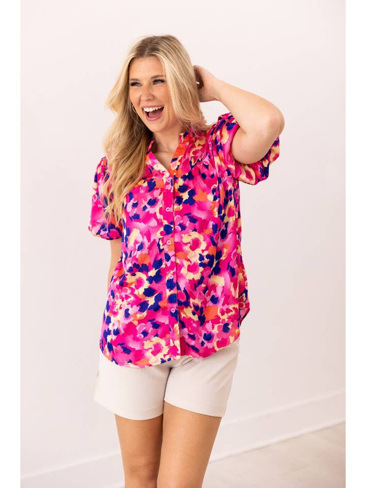 Pink & Purple Leopard Button-Up Blouse for wholesale on Faire