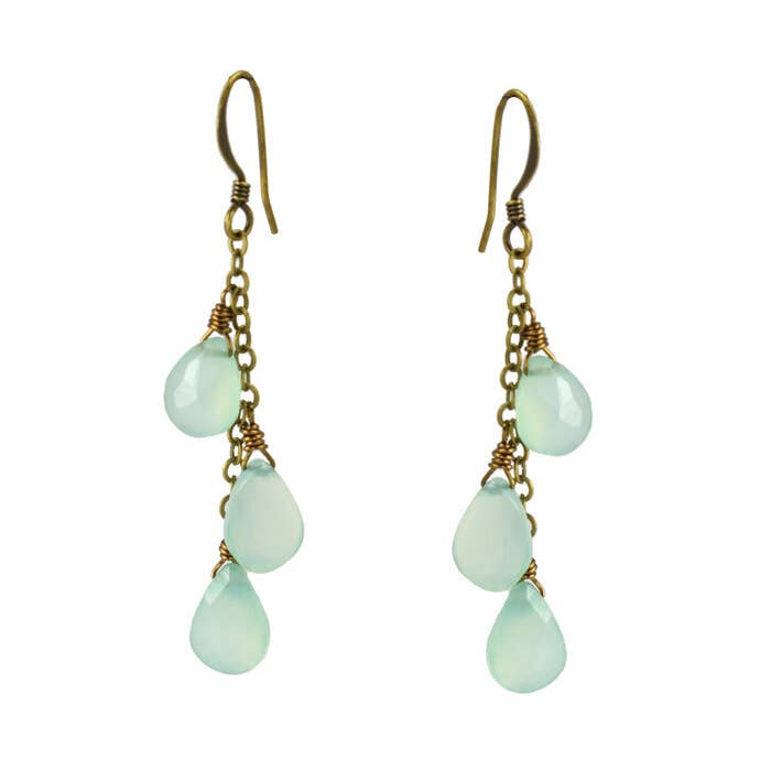 Streaming Seafoam Chalcedony Teardrop örhängen för kvinnor för wholesale av Edgy Petal Jewelry
