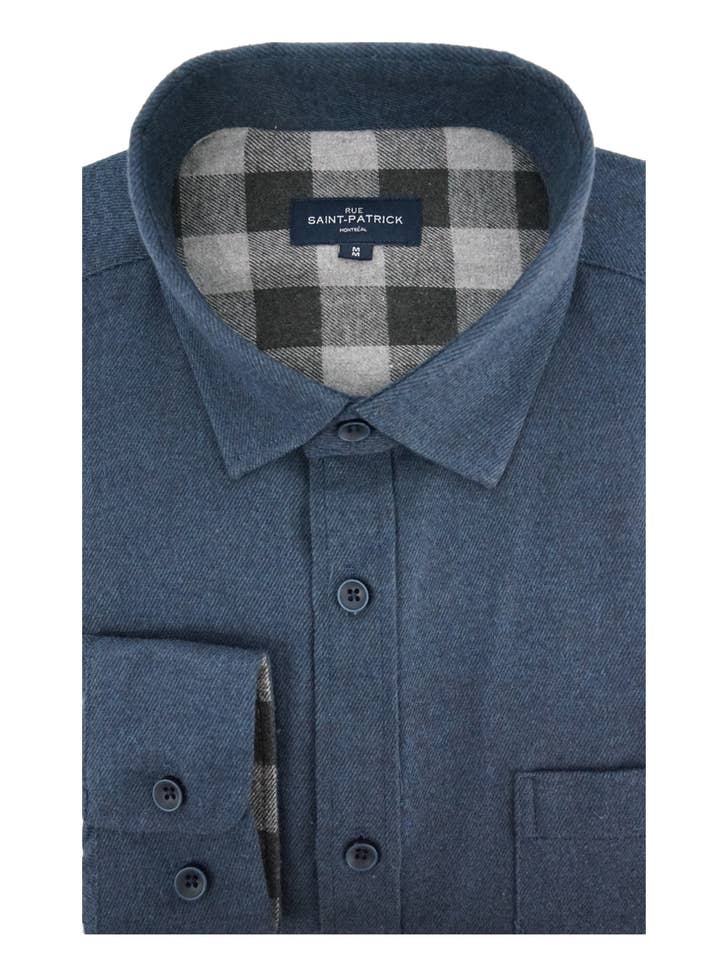Outremont Stretch Flannel Shirt in Indigo for wholesale by Rue Saint-Patrick