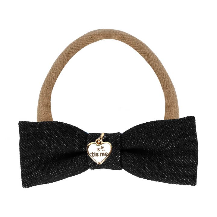 Black Denim Bow Tie Nylon Headband for wholesale by 'tis me