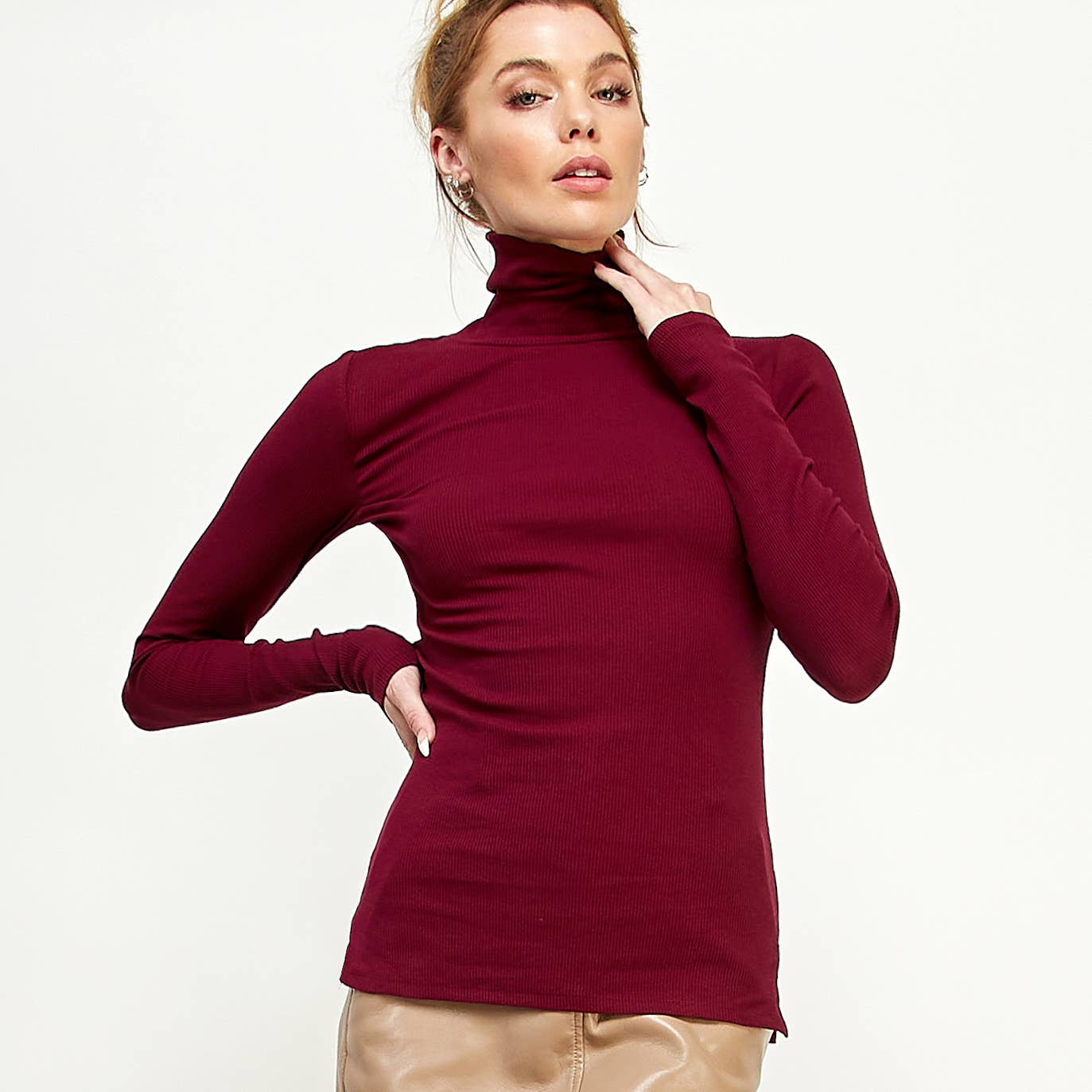 FREEZIA - Wholesale Knit Top - Women's - RIBBED TURTLE NECK SWEATER LONG SLEEVE TOP-F67933-D630