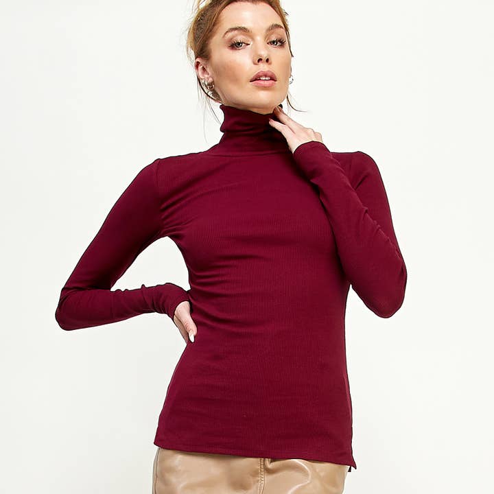 FREEZIA - Vente Haut en maille – femme - PULL CÔTELÉ À COL ROULÉ À MANCHES LONGUES TOP-F67933-D623