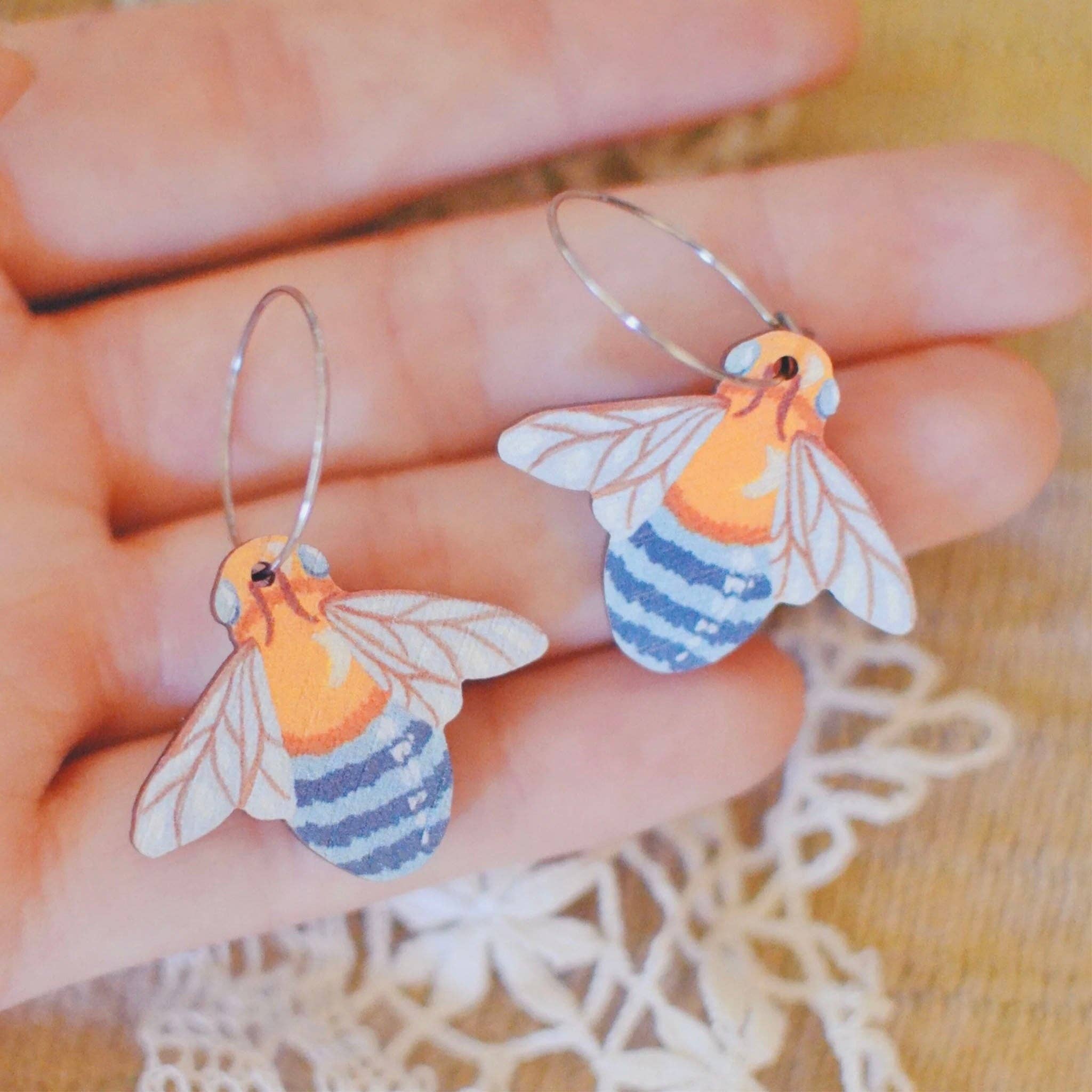 Pixie Nut & Co. - Wholesale Dangle Earrings - Blue Banded Australian Bee Earrings4