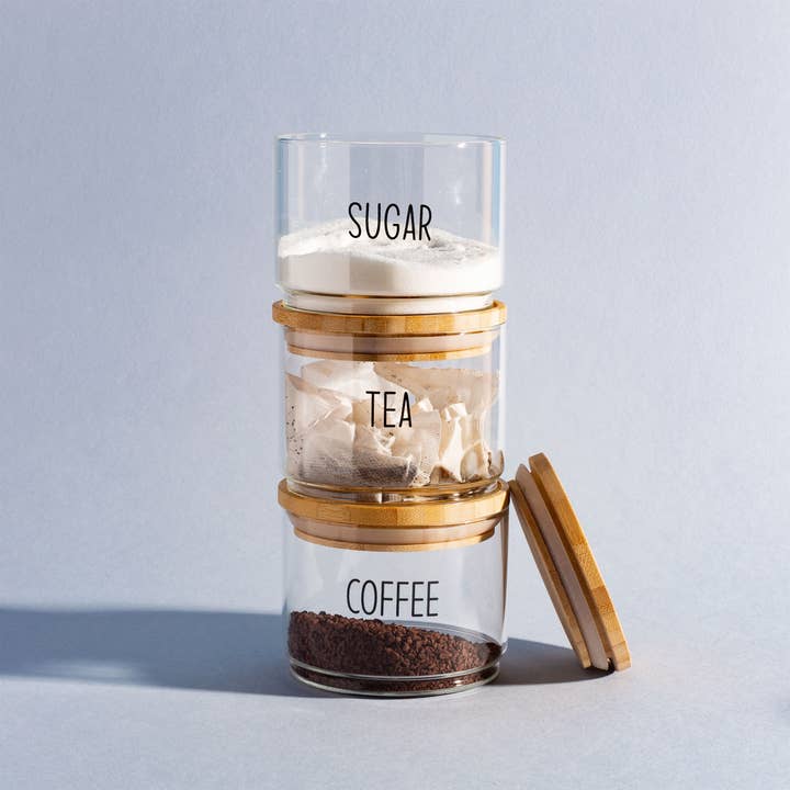 Sass & Belle Europe - Venta al por mayor Tarros - Frascos apilables para té, café y azúcar, juego de 3