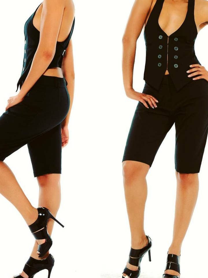 Black Hook and Eye Closure Vest for wholesale by Dai Moda