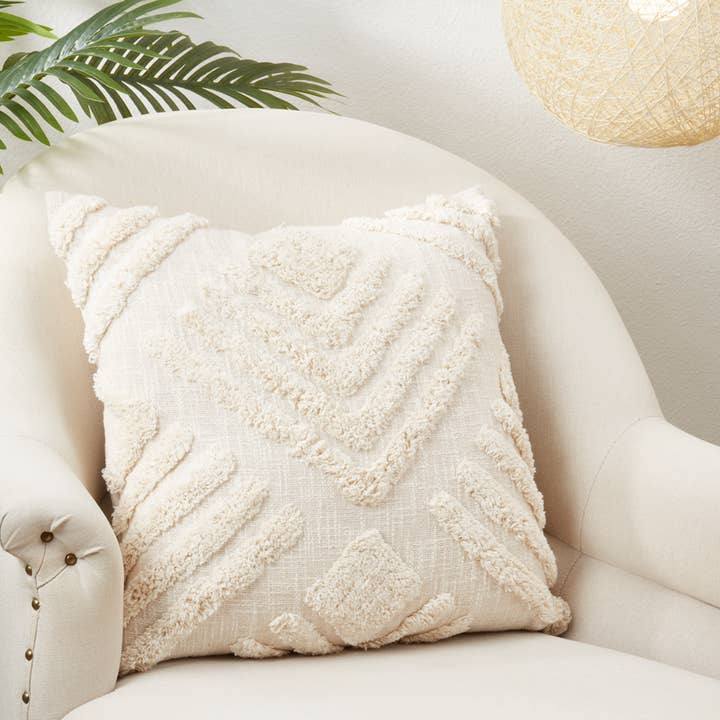 Ivory Tufted Cotton 20" Throw Pillow for wholesale by Fennco Styles