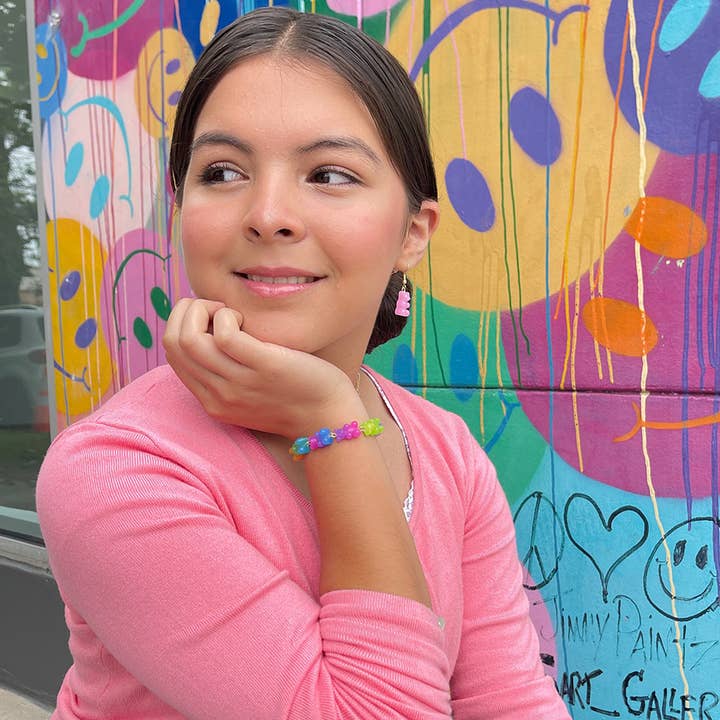 Top Trenz Inc - Wholesale Kids Necklace - Kids - Lil Bear Thang Paperclip Necklace - Pastel Glitter Colors3