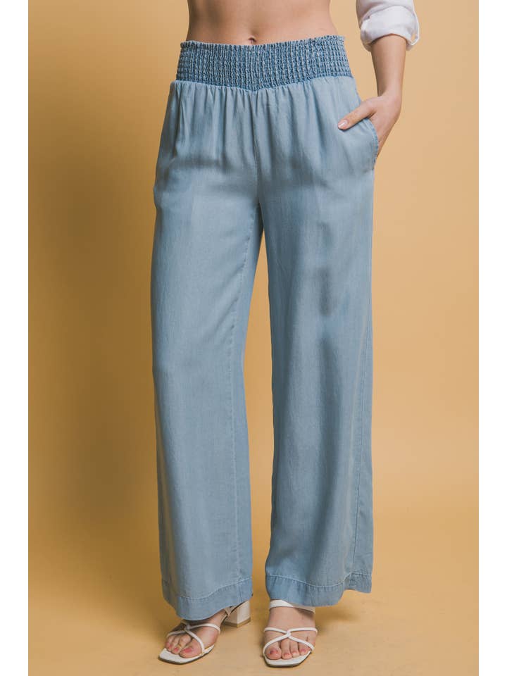 42POPS - Wholesale Pants - Women's - ', High Waisted Smocked Waist Casual Pants W/ Side Pockets