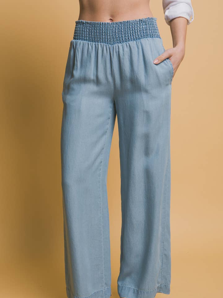 '..._ High Waisted Smocked Waist Casual Pants W/ Side Poc for wholesale by 42POPS