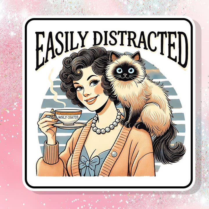 Adesivi in vinile per gatti facilmente distratti umorismo sarcastico divertente per la vendita all'ingrosso da parte di Bella Custom Printing