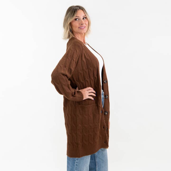 Brown Blessed Cable Knit Cardigan for wholesale on Faire10