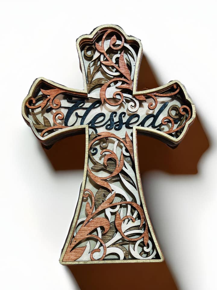 Wall Decoration Cross Blessed Mandala 3D Wood Art Multilayer Home Decor for wholesale by Spencer's Custom Wood