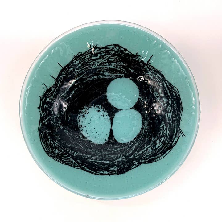 Bird's Nest Fused Glass Large 13" Serving Bowl for wholesale by Kiku Handmade | Contemporary Fused Glass Home Goods