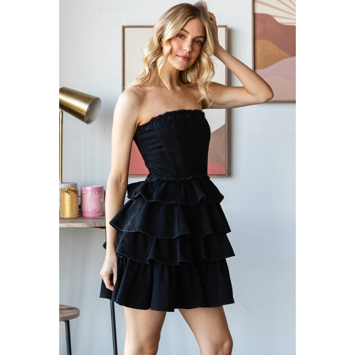 Veveret – Engroshandel Kjole - Dame – DENIM TUBE FLÆSET MINIKJOLE11