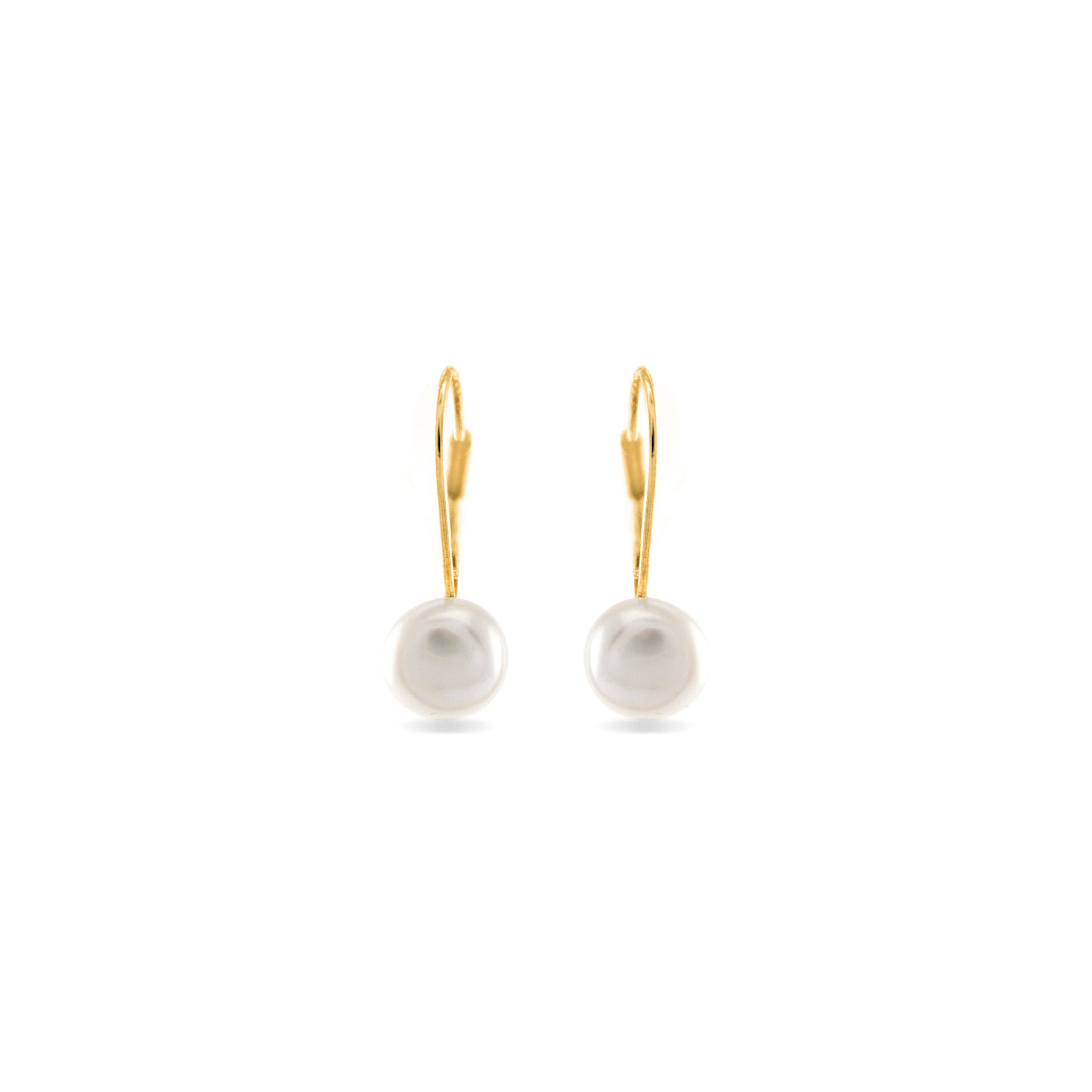 Luxenter - Wholesale Dangle Earrings - Pendientes Luxenter Essential de Plata de Ley 925 y Perla Blanca acabados en oro amarillo de 18 quilates