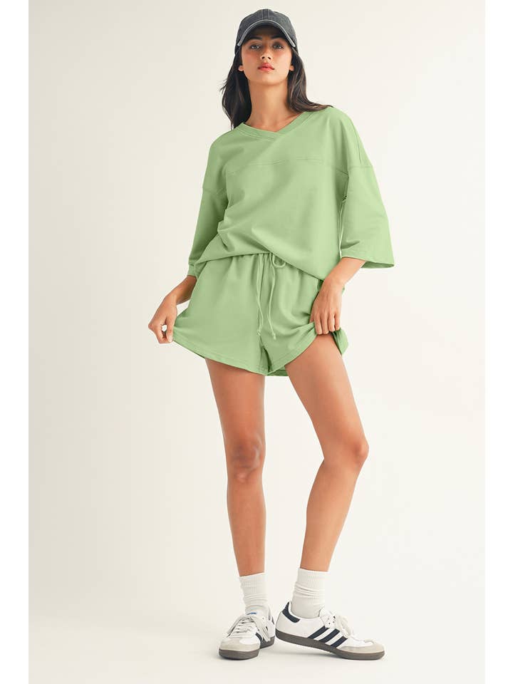 Little Daisy Closet - Wholesale Top & Short Set (NOT Loungewear) - Women's - LDC Solid Loose V Neck Half Sleeve Tee and Shorts