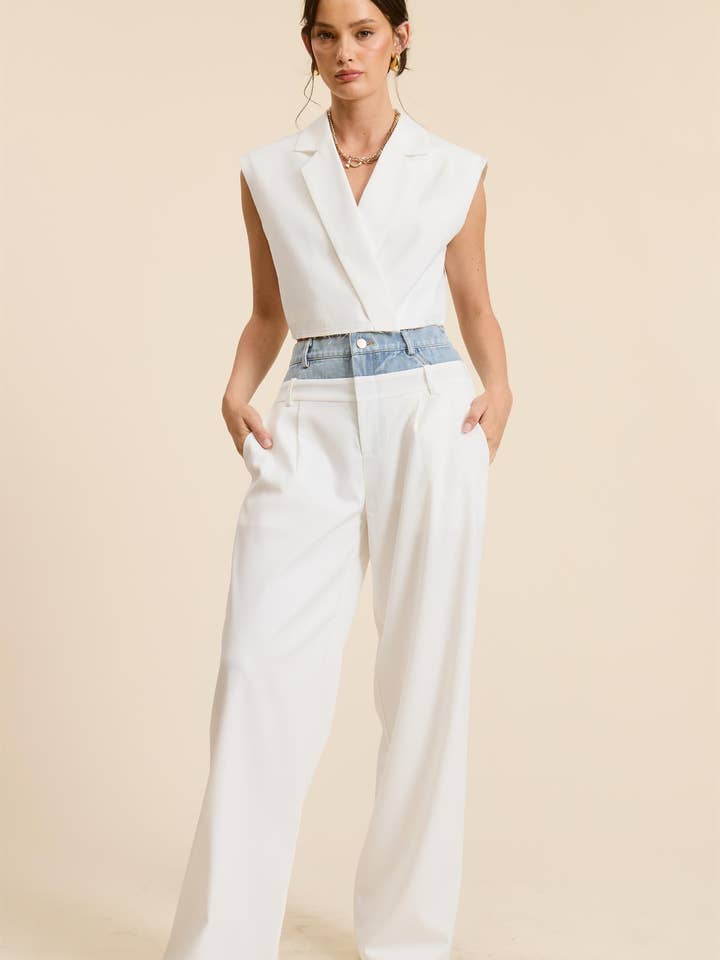 Mimosa - Wholesale Outerwear Vest - Women's - Cropped Collared Vest with Raw Hem5