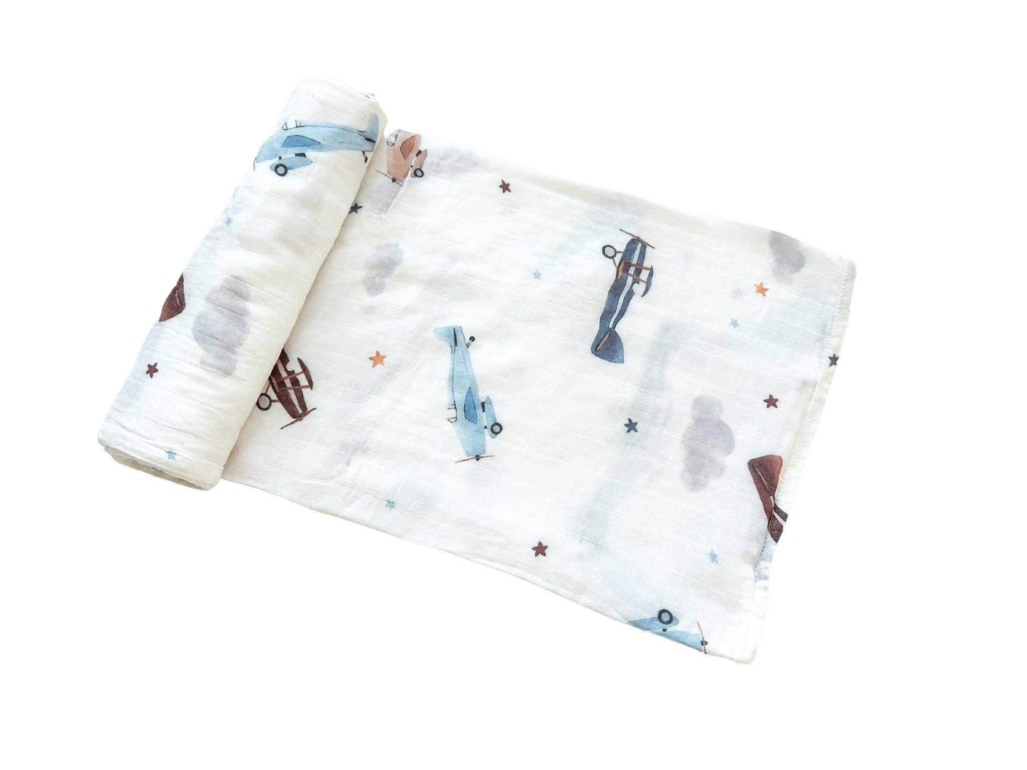 Harp Angel Boutique - Wholesale Swaddle - Baby - Vintage Airplanes Muslin Swaddle Blanket