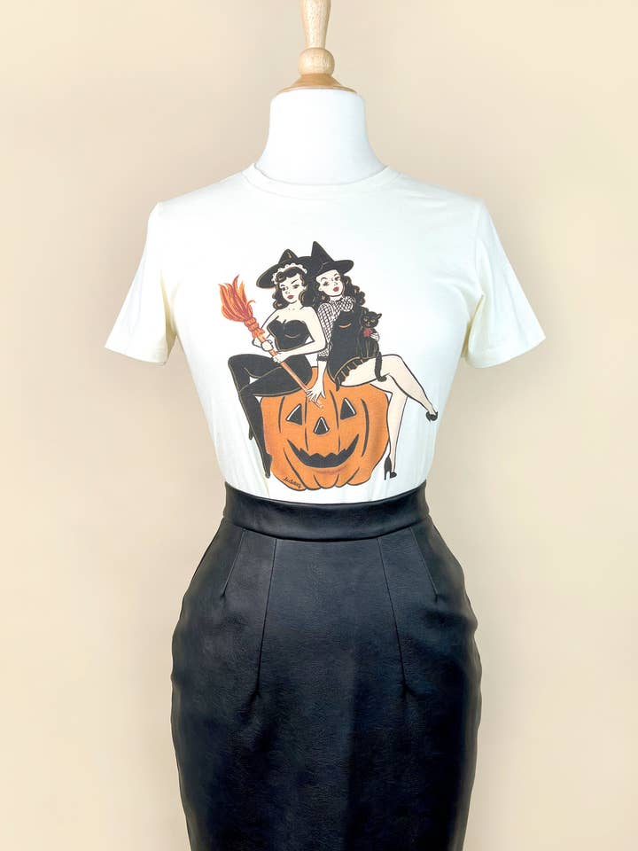 Mischief Made - Wholesale Screen Printed T-Shirt - Women's - Witch Sisters Fitted Tee in Ivory3