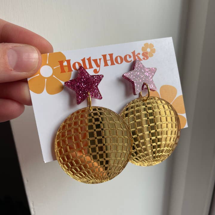 HollyHocks Jewellery - Wholesale Dangle earrings - Disco Ball Lasercut Acrylic Earrings1