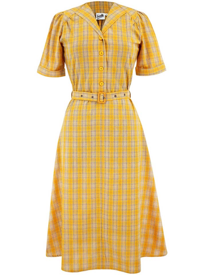 Lumber Jill Check Dress - Yellow for wholesale by Revival Vintage Ltd