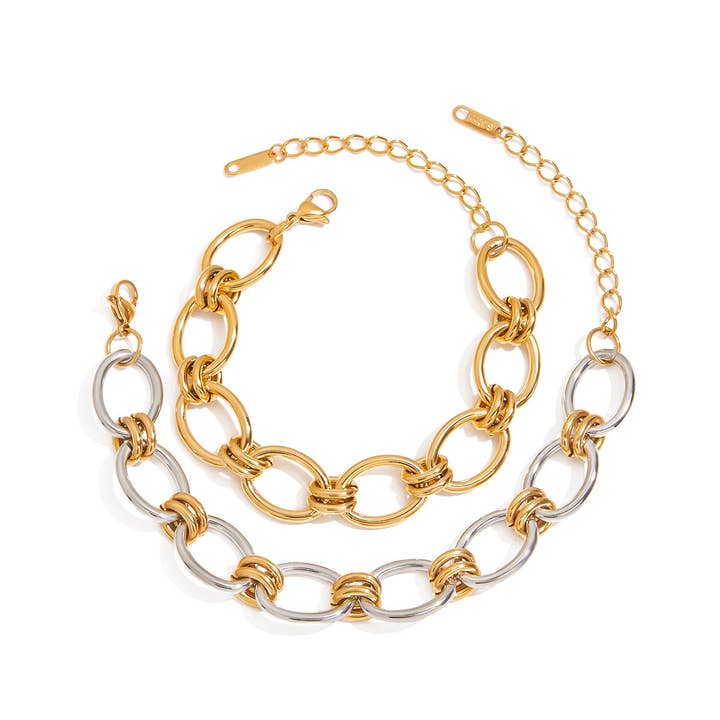 ACCITY - Wholesale Link & Chain Bracelet - 18K Gold & Silver Chunky Chain Bracelet Steel_CWAJE46515