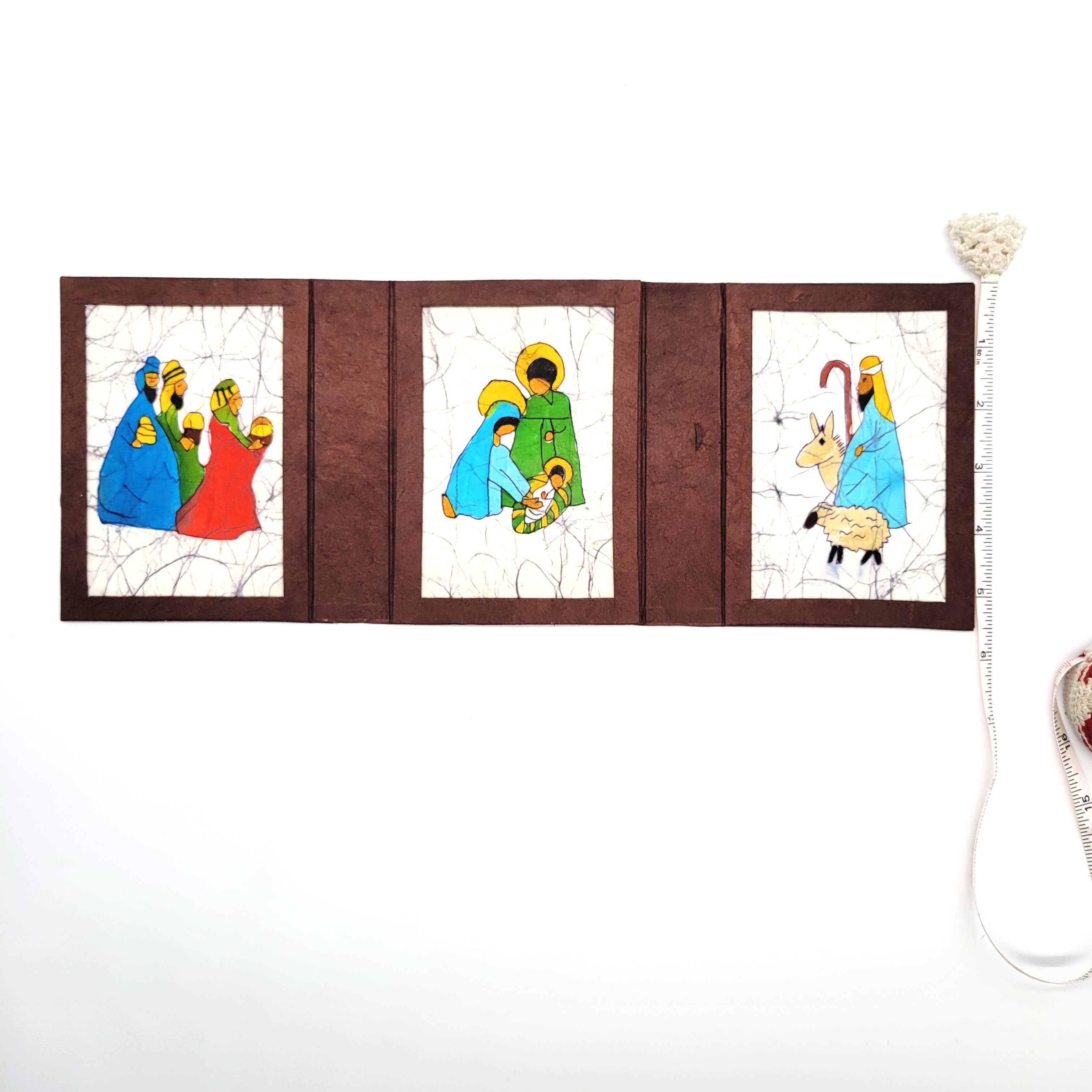 Eclectic Woodchuck – wholesale Nativity scene decor – Batik Nativity Triptych in Paper Mache Box 7