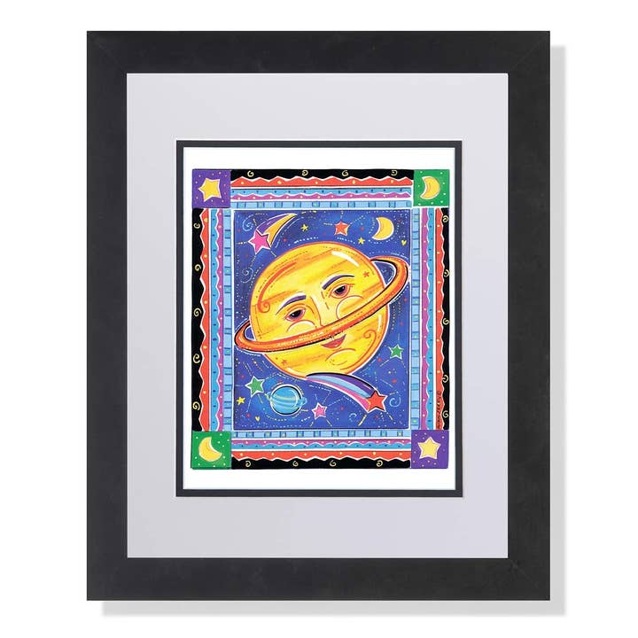 Celestial Sun w/Planets Moon and Shooting Stars Wall Picture W/B Matted Framed Art Print for wholesale by Unlimited Potential LLC