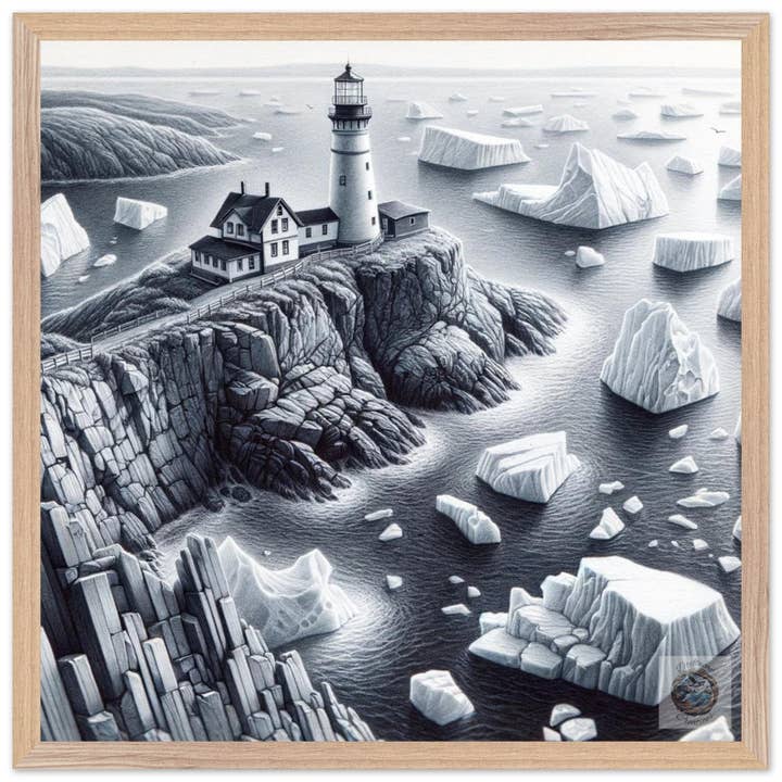 Driftwood Creations – wholesale Art print – Lighthouse Amidst the Ice: Newfoundland's Frozen Shoreline