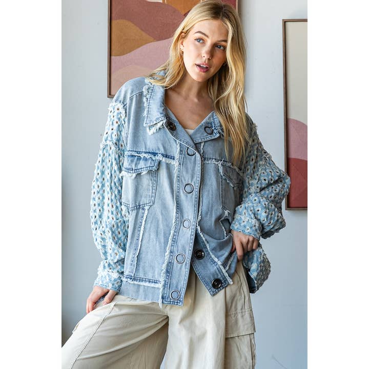 CHAQUETA VAQUERA CON BOTONES Y MANGAS EN CONTRASTE LAVADO para venta al por mayor de Oli&Hali