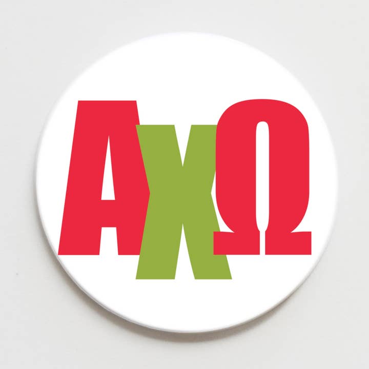 Alpha Chi Omega Block Letter Sorority Button for wholesale by Good Vibez Collegiate