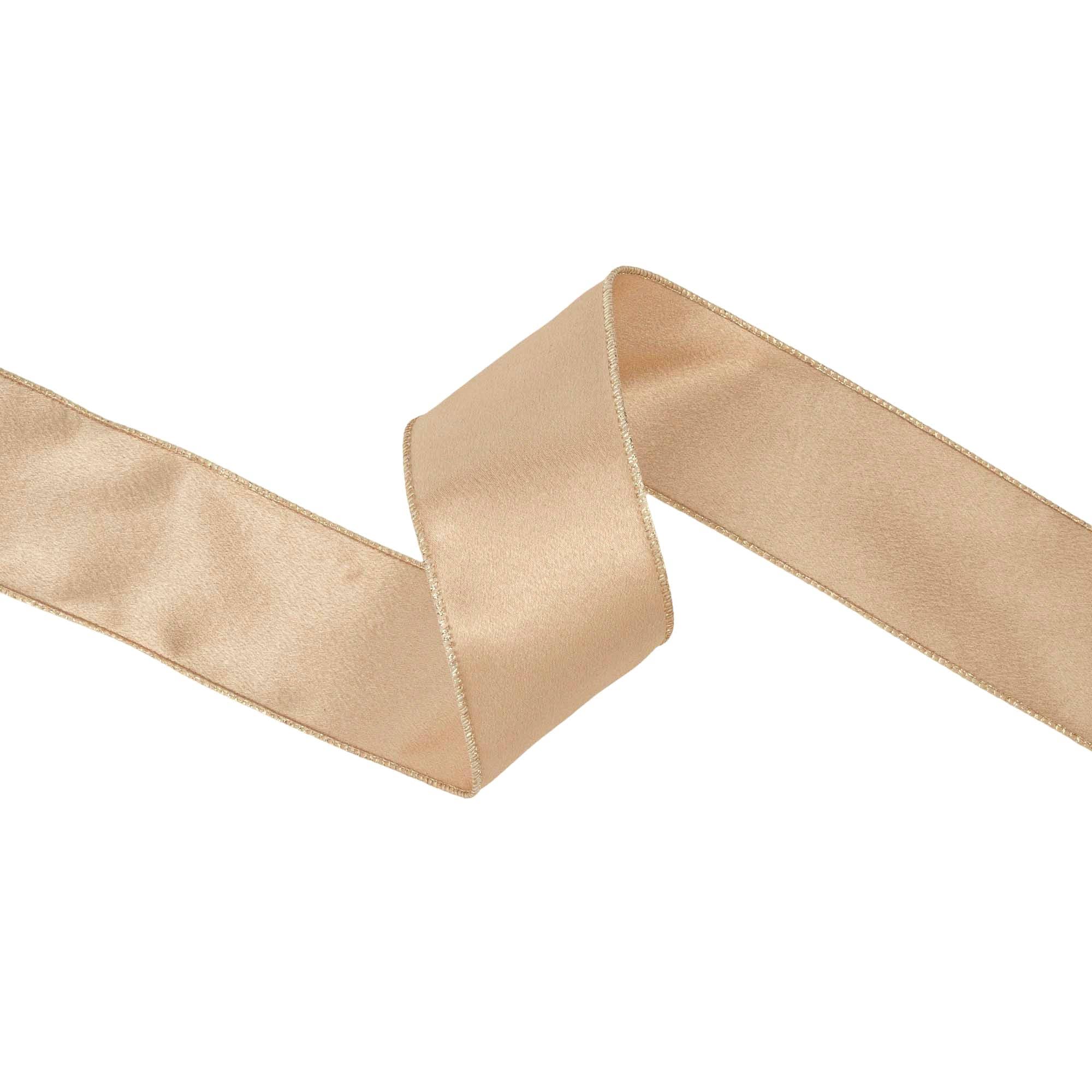 LA Ribbons Wholesale – fita para embrulhar presentes por atacado – Fita de Cetim Brilhante com Arame 2 1/2" | Dourado com Fundo Dourado | Rolo de 10 Jardas4