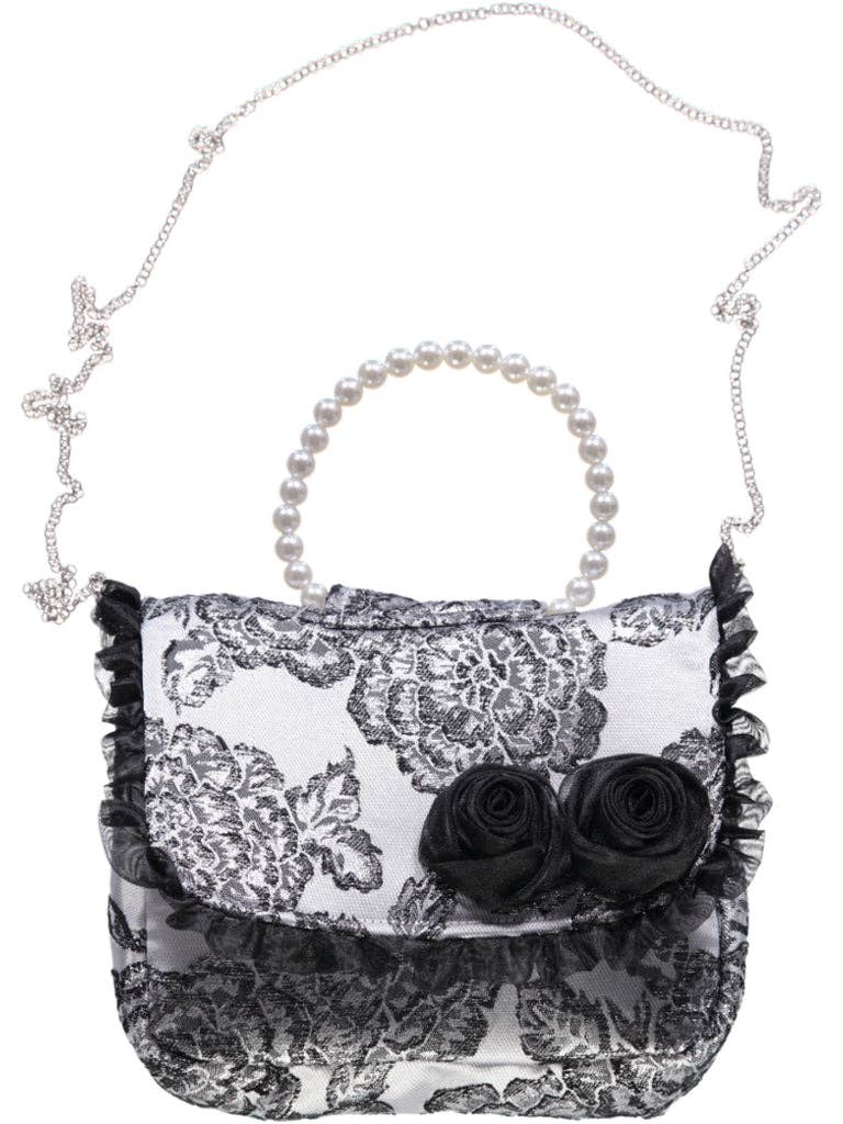 Piccola Speranza – wholesale Shoulder Bag – Kids – Bolsa preta com tecido bordado e flor preta0