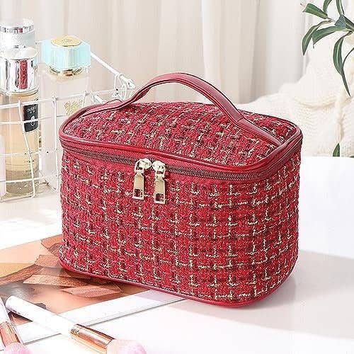 MiMi Wholesale - Wholesale Makeup/Cosmetic Bag - Tweed Double Zip Cosmetic Bag1