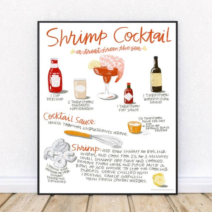 Shrimp Cocktail Recipe wall art print for wholesale by Whimsy Studios