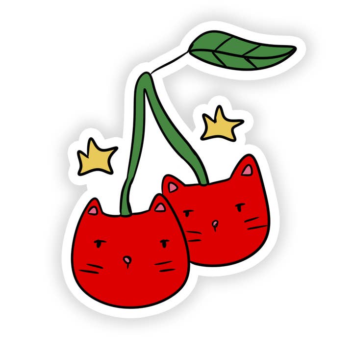 Cat | Cherries | Animal | Fruit | Waterproof Sticker | 3" for wholesale by Rebel and Siren Stickers