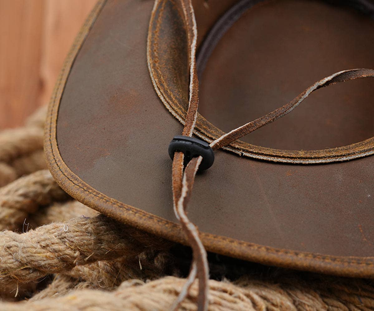 Tackfield - Vendita all'ingrosso Cappello da cowboy - Unisex - Cappello da boscaiolo in pelle marrone stile western Tackfield5