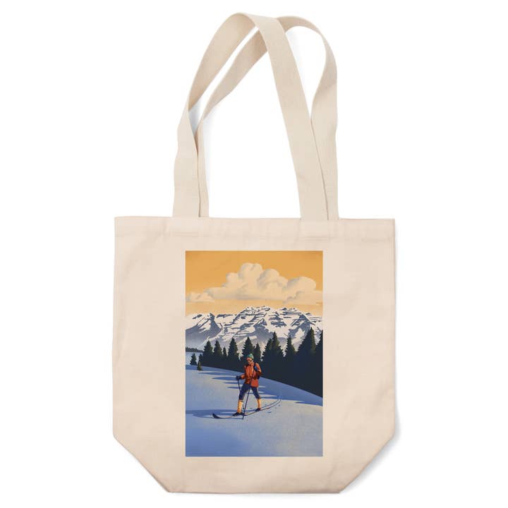 BORSE IN TELA ORGANICHE Sciatore di Fondo, Litografia per la vendita all'ingrosso da parte di Lantern Press