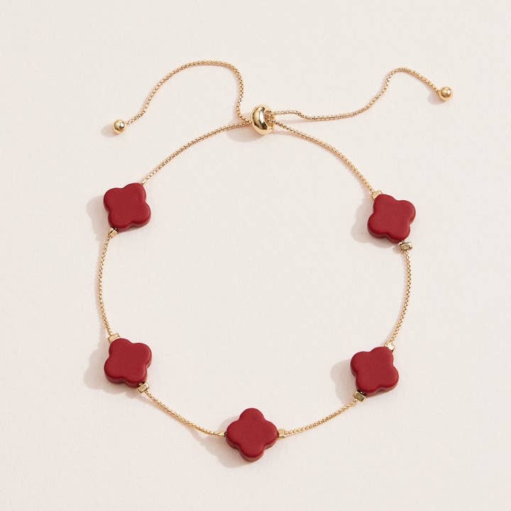 Lilla Haven - Wholesale Charm/Dangle Bracelet - Adjustable Four-Leaf Clover Charm Bracelet – Delicate Chain with Vibrant Clover Accents in Red, White, Black, or Pink1