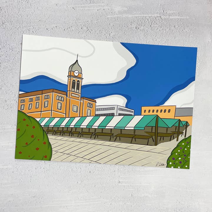 Chesterfield Marketplace & Market Hall, Derbyshire Print for wholesale by Lisa Swift Illustrations
