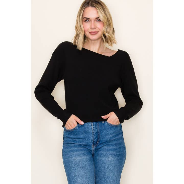 ASYMMETRICAL NECK SOLID SWEATER for wholesale by STACCATO