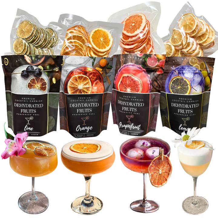 PRESERVED PEEL - Wholesale Dried/Dehydrated Fruit - Save 10% ⎮ 4 PACK Dehydrated Fruits⎮ LIME - LEMON - ORANGE - GRAPEFRUIT⎮ PREMIUM COCKTAIL GARNISHES