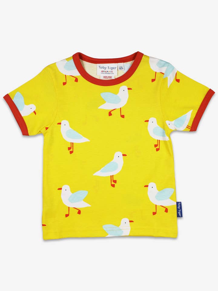 Toby Tiger - Wholesale T-Shirt - Kids - Organic Yellow Seagull Print T-shirt
