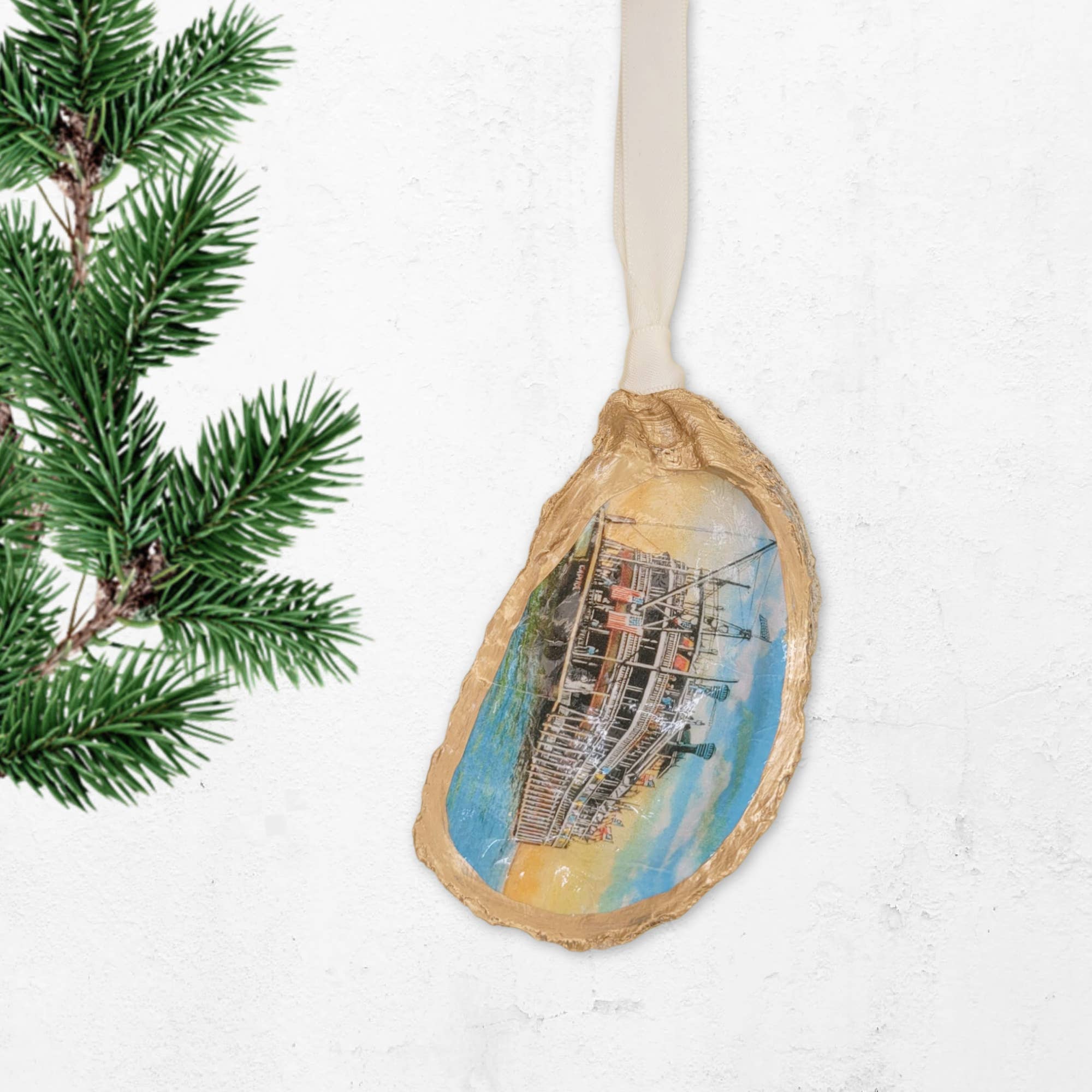 Beatrixbell Handcrafted - Wholesale Ornament - Steamboat Paddleboat Ornament | Oyster Shell Ornament7
