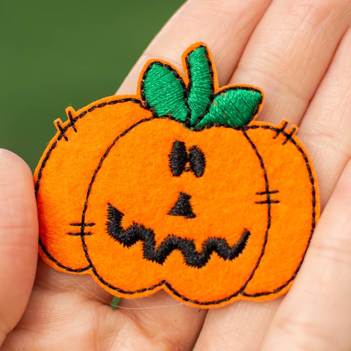 Silly Jack O' Lantern Iron on Patch for wholesale by Rogue Society Apparel®️